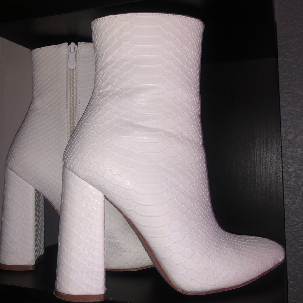 White Croc Heeled Boots